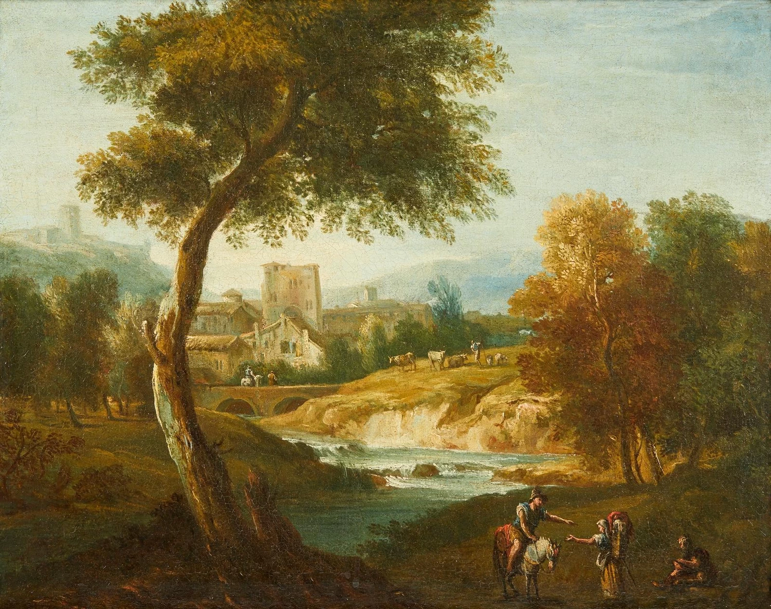 Paesaggio fluviale con personaggi